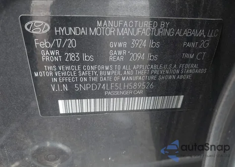 2020 Hyundai Elantra Se from USA, damaged, VIN 5NPD74LF5LH589526